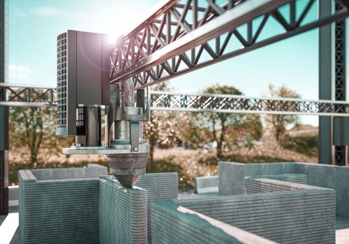 3d printing building with concrete. New technology house building using a modern CNC machine