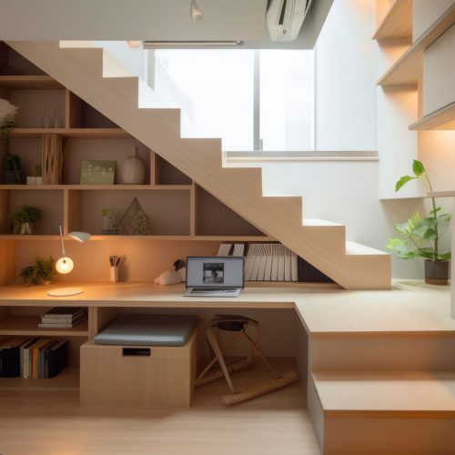 home interior design small space storage under stair area organize concept,image ai generate